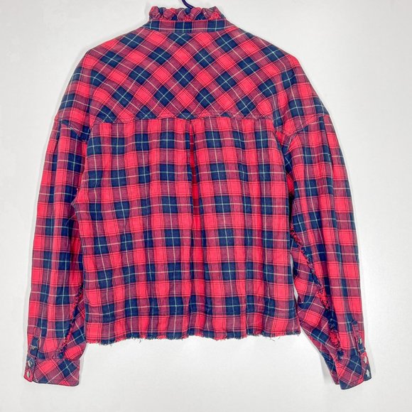 NEW Free People Emily Red Plaid Flannel Ruffle Shirt Jacket - XS - Picture 6 of 6